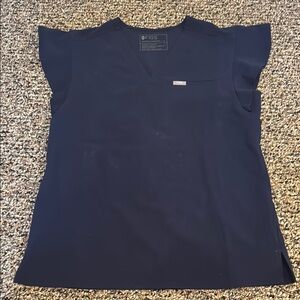 FIGS Women's Flutter Sleeve Navy Top